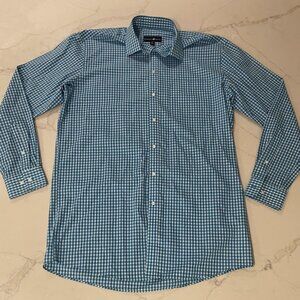 Beverly Hills Polo Club Shirt Men's Button Down Blue White Check 16 1/2 36/37